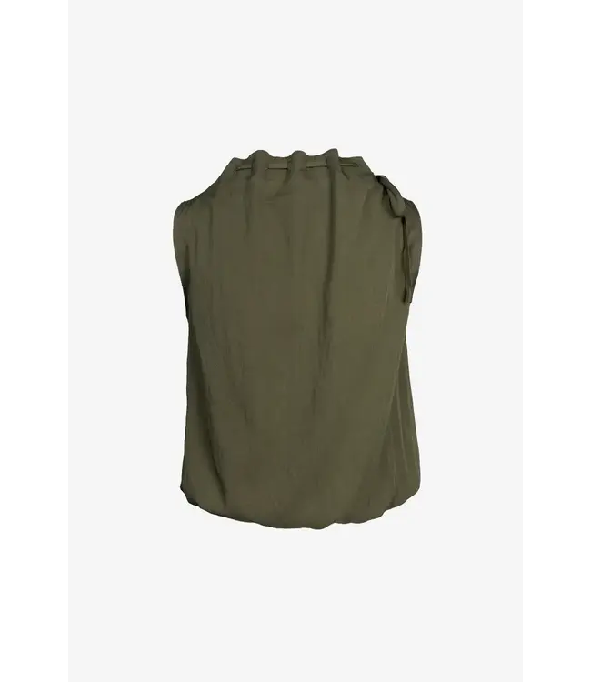 Naked Zebra Cinched Mocked Neck Sleeveless Top