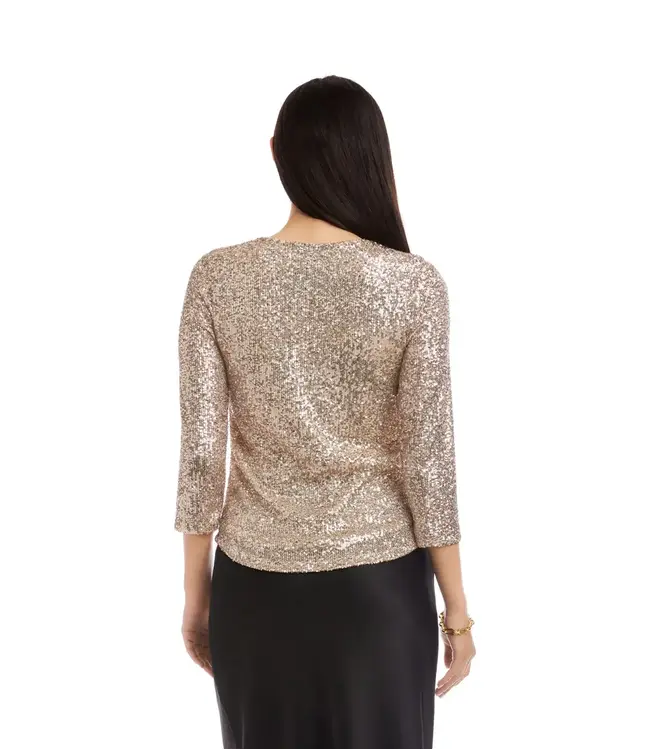 Karen Kane 3/4 Sleeve Drape Front Sequin Top