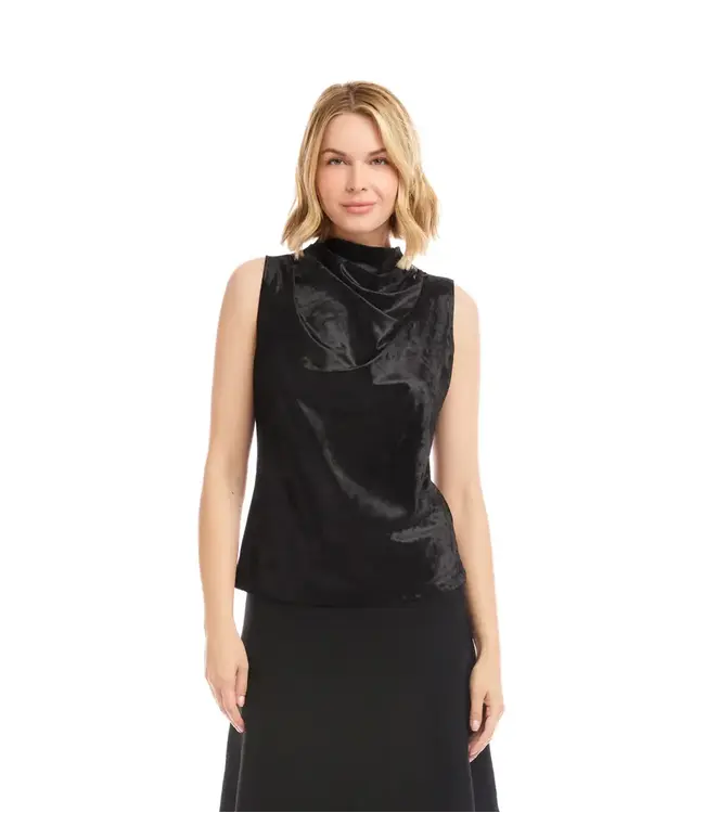 Karen Kane Sleeveless Crushed Velvet Drape Front Top