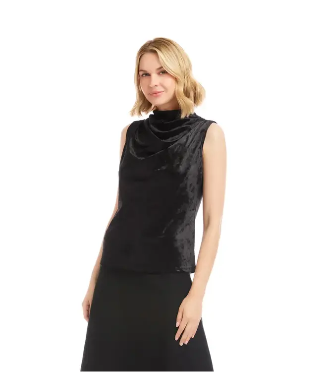 Karen Kane Sleeveless Crushed Velvet Drape Front Top