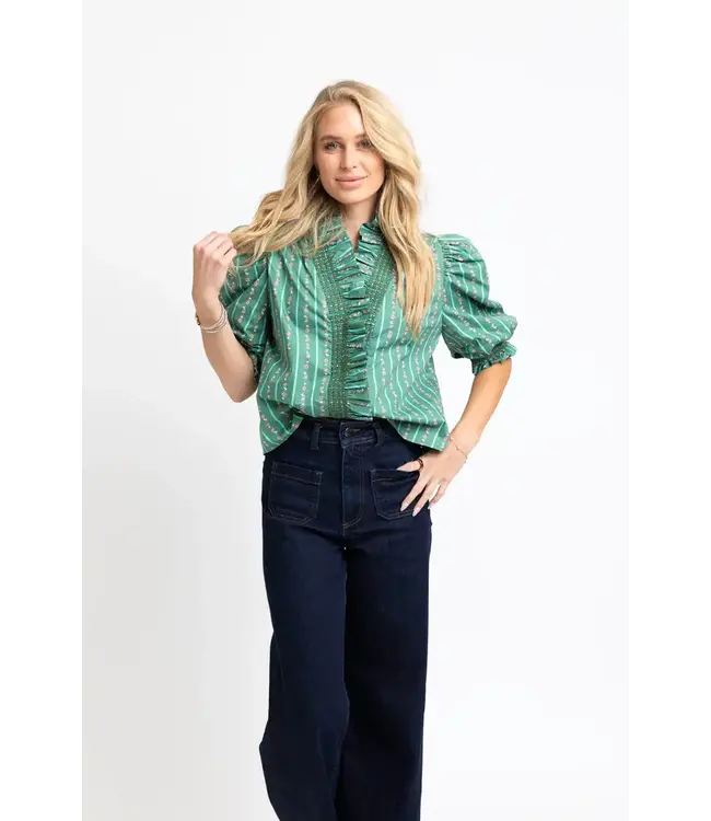 Karlie Floral Ditzy Stripe Ruffle Top