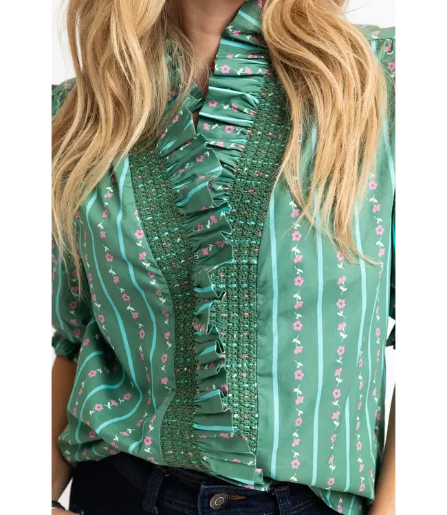 Karlie Floral Ditzy Stripe Ruffle Top