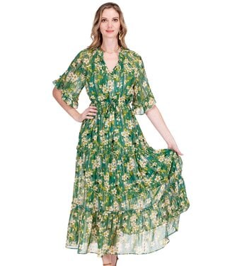 Jade Melody Tam Ruffles Cinched Waist Maxi Dress