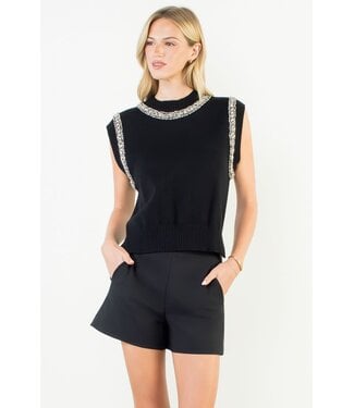 THML Embellished Mock Neck Knit Top