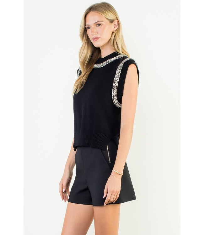 THML Embellished Mock Neck Knit Top