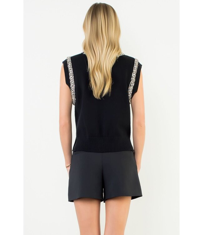 THML Embellished Mock Neck Knit Top