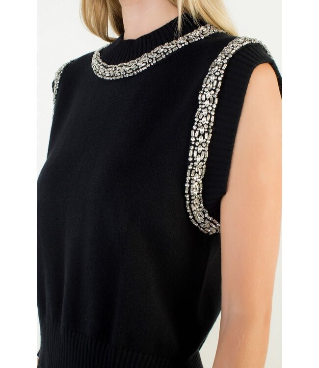THML Embellished Mock Neck Knit Top