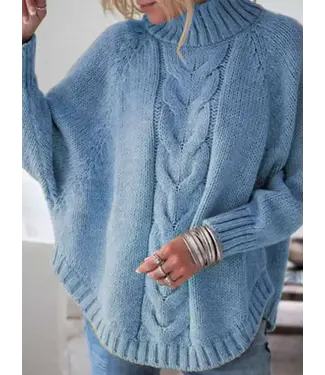 Sweetkarma Solid Pullover Stand Collar Cable Sweater