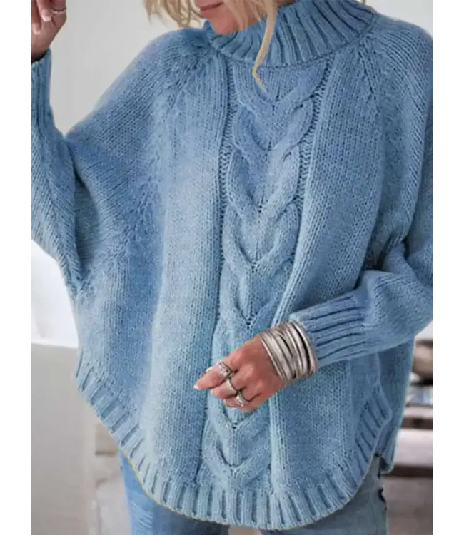 Sweetkarma Solid Pullover Stand Collar Cable Sweater