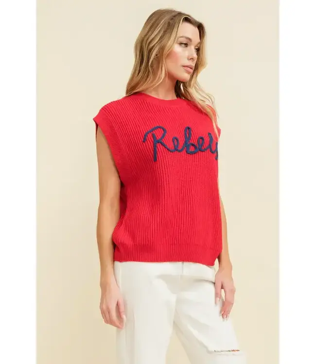 Cloud Ten "Rebels" Embroidered Sleeveless Sweater Top
