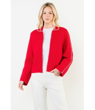 THML Collared Contrast Stitch Knit Cardigan