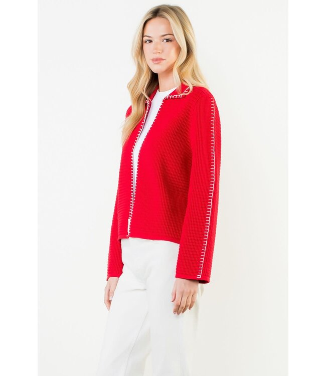 THML Collared Contrast Stitch Knit Cardigan