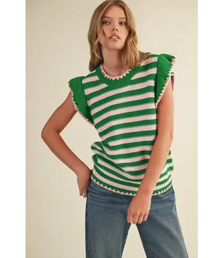 &Merci Striped Flutter Sleeve Sweater Top