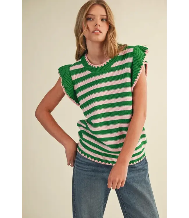 &Merci Striped Flutter Sleeve Sweater Top