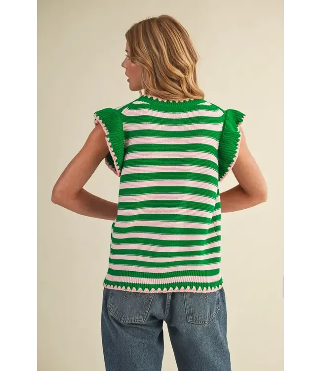 &Merci Striped Flutter Sleeve Sweater Top