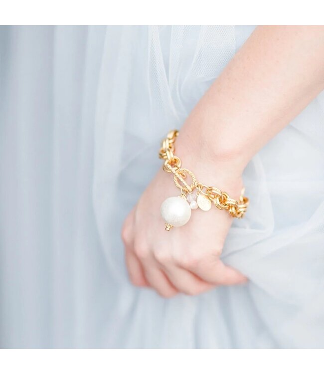 Susan Shaw Gold Double Chain with Cotton Pearl Bracelet