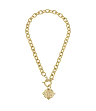Susan Shaw Handcast Gold Intaglio Bee Front Toggle Necklace