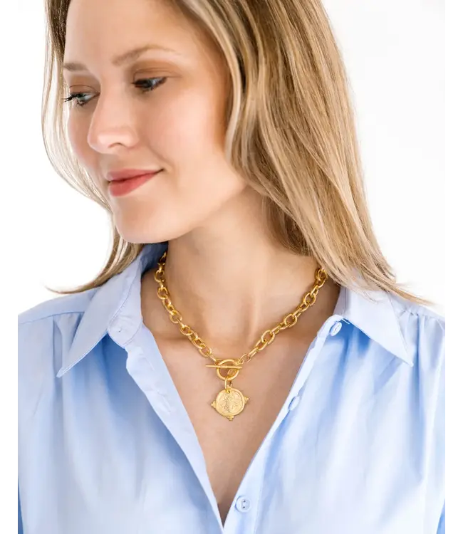 Susan Shaw Handcast Gold Intaglio Bee Front Toggle Necklace