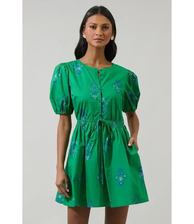 Sugarlips Halina Floral Alba Puff Sleeve Mini Dress
