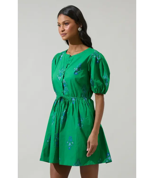 Sugarlips Halina Floral Alba Puff Sleeve Mini Dress