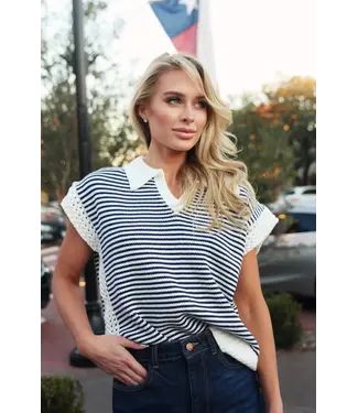 Karlie Stripe V-Neck Sleeveless Sweater