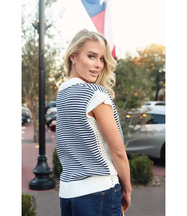 Karlie Stripe V-Neck Sleeveless Sweater