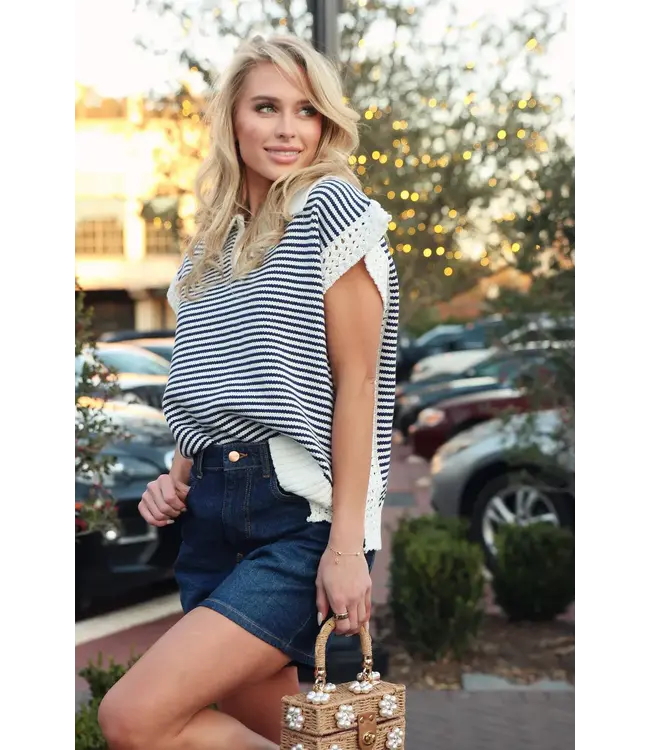 Karlie Stripe V-Neck Sleeveless Sweater