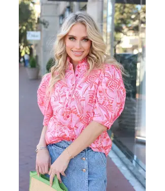 Karlie Tropical Linen Button Top