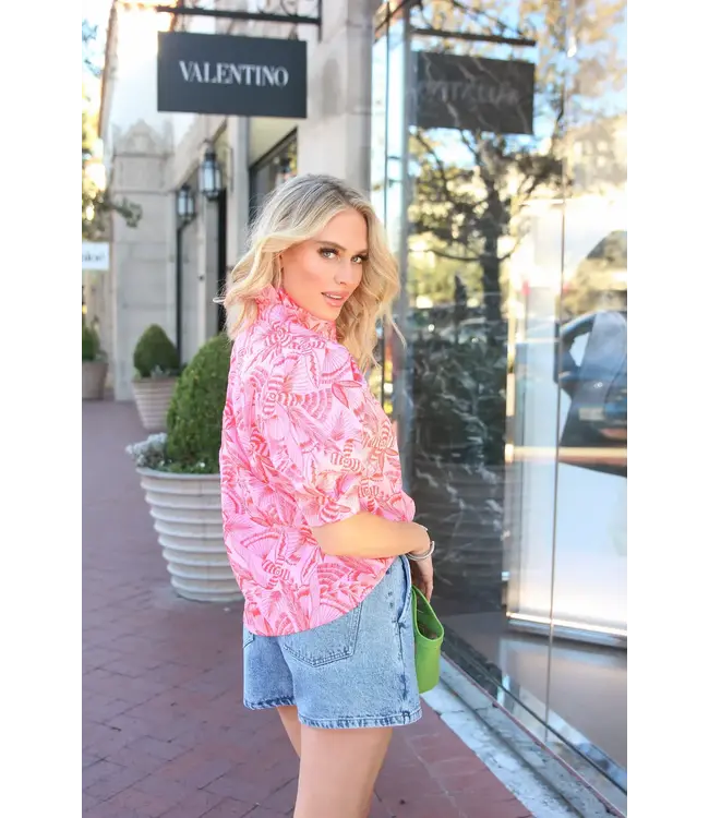 Karlie Tropical Linen Button Top