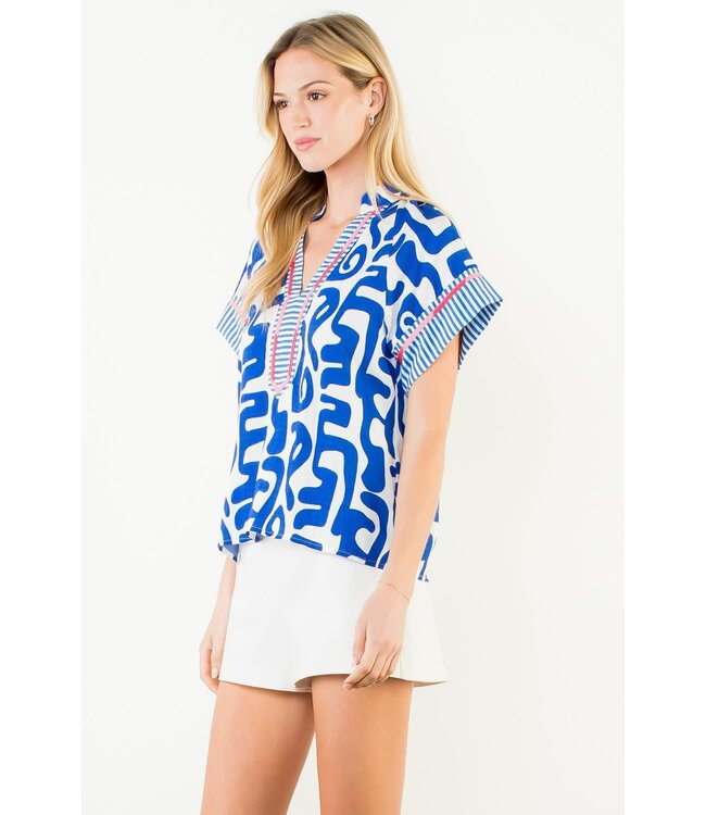 THML Short Sleeve Abstract Pattern Top