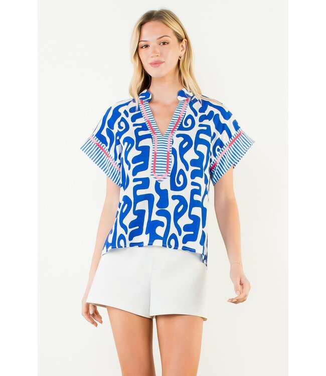 THML Short Sleeve Abstract Pattern Top