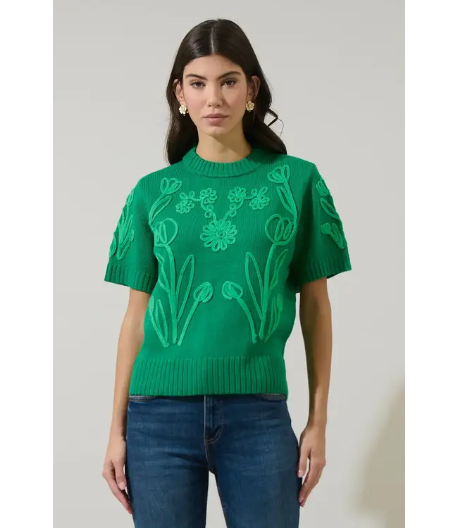 Sugarlips Winsley Floral Embroidered Sweater Top