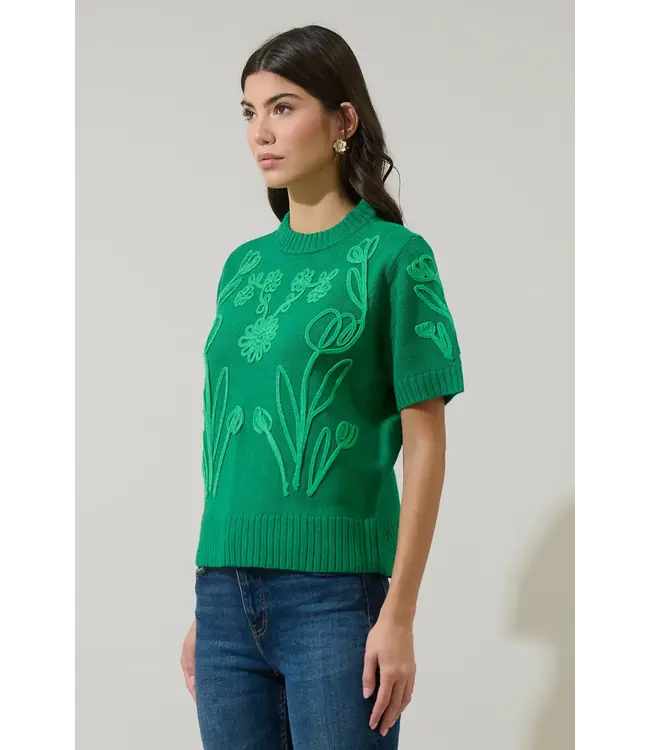 Sugarlips Winsley Floral Embroidered Sweater Top