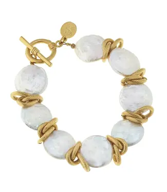 Susan Shaw Genuine Freshwater Coin Pearl with Gold Bracelet