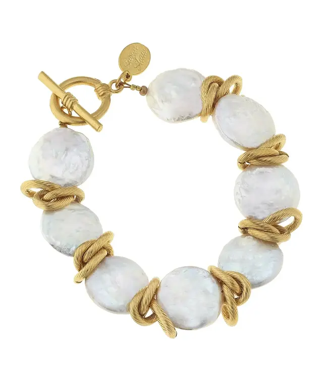 Susan Shaw Genuine Freshwater Coin Pearl with Gold Bracelet