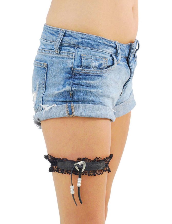 Jamin Leather Leather & Lace Garter w/Heart Concho #A11058GBHK