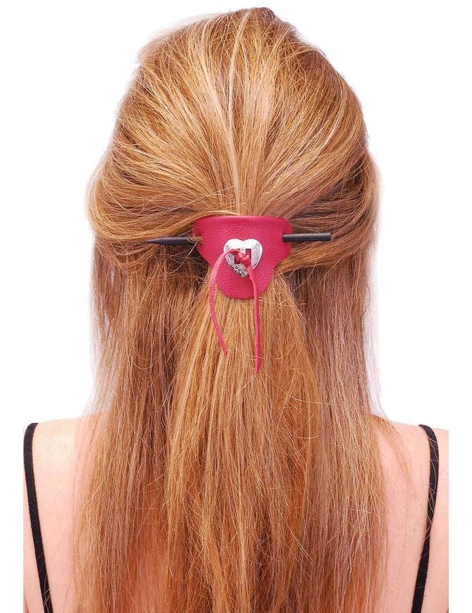Jamin Leather Red Leather Stick Barrette w/Heart Concho #AH14011R