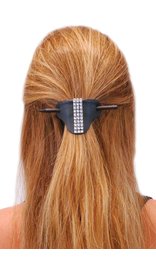 Jamin Leather® Black Leather Stick Barrette w/Crystal Stripe #AH14050SIL