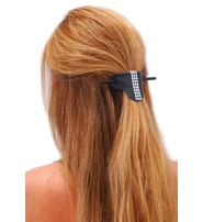 Jamin Leather® Black Leather Stick Barrette w/Crystal Stripe #AH14050SIL