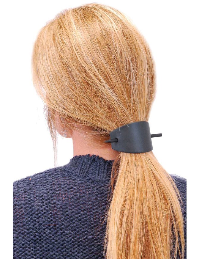 Jamin Leather® Oversized Large Black Leather Stick Barrette #AH14090K