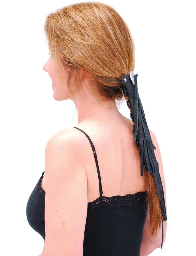 Jamin Leather® Extra Long (10.5 Inch) Fringed Leather Hair Tube #AHW13114FK