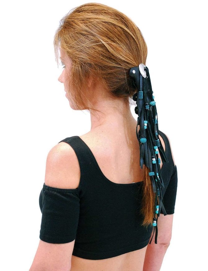 Jamin Leather® Extra Long Turquoise Beaded Black Leather Hair Tube #AHW6543FBT