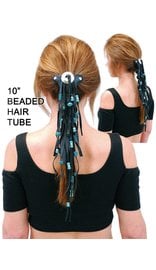Jamin Leather® Extra Long Turquoise Beaded Black Leather Hair Tube #AHW6543FBT