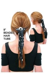 Jamin Leather Long Silver Beaded Leather Hair Tube #AHW654FBS