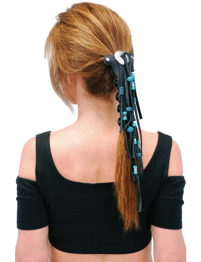 Jamin Leather® Long Turquoise Beaded Hair Tube #AHW654FBT