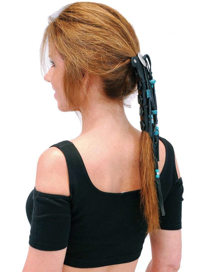Jamin Leather® Long Turquoise Beaded Hair Tube #AHW654FBT