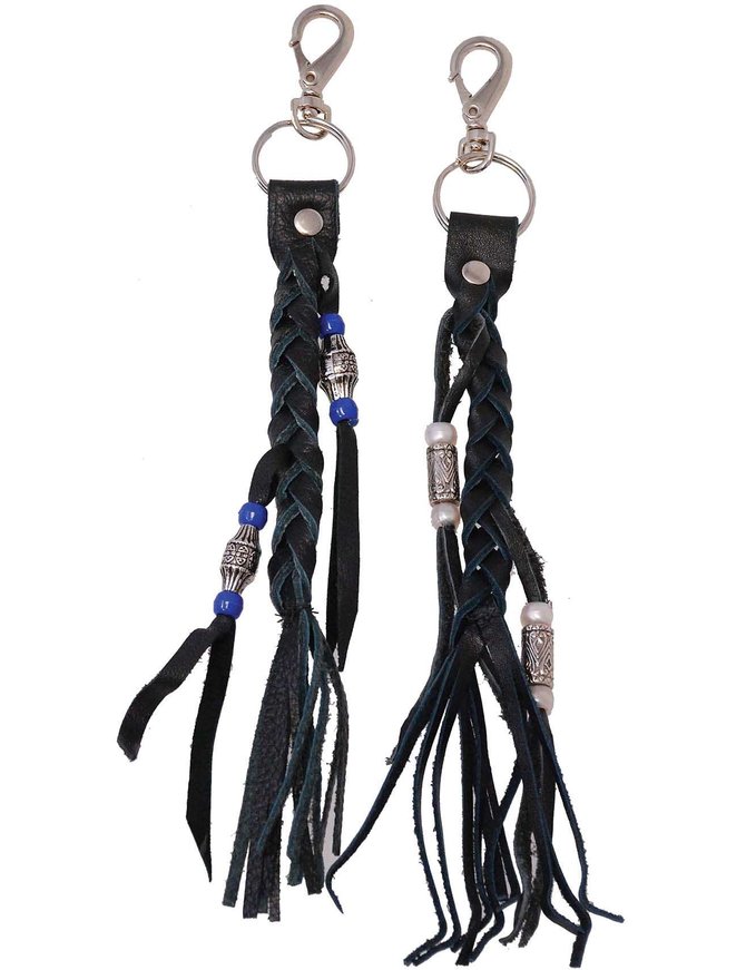 Jamin Leather® Black Leather Braid & Bead Key Chain #AKC9038K