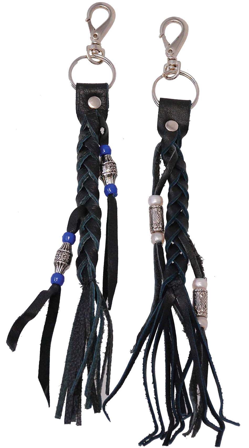 Black Braided Leather Keychain Round Braid with Turk's Head Knot