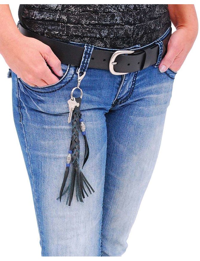 Jamin Leather® Black Leather Braid & Bead Key Chain #AKC9038K