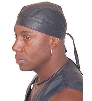 Black Leather Bandana Skullcap #BAND1